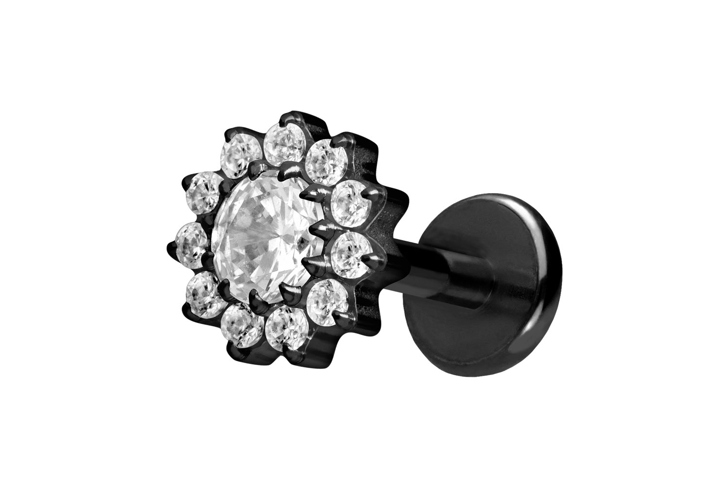 Titan Labret Piercing mit Push Fit KRISTALLBLUME